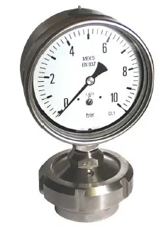 2" IDF FEMALE BTM ENTRY, 100MM DIAL PRESSURE GAUGE, SS, GLYC FIILLED, F/W HYG DIAPHRAGM SEAL, 0-7BAR