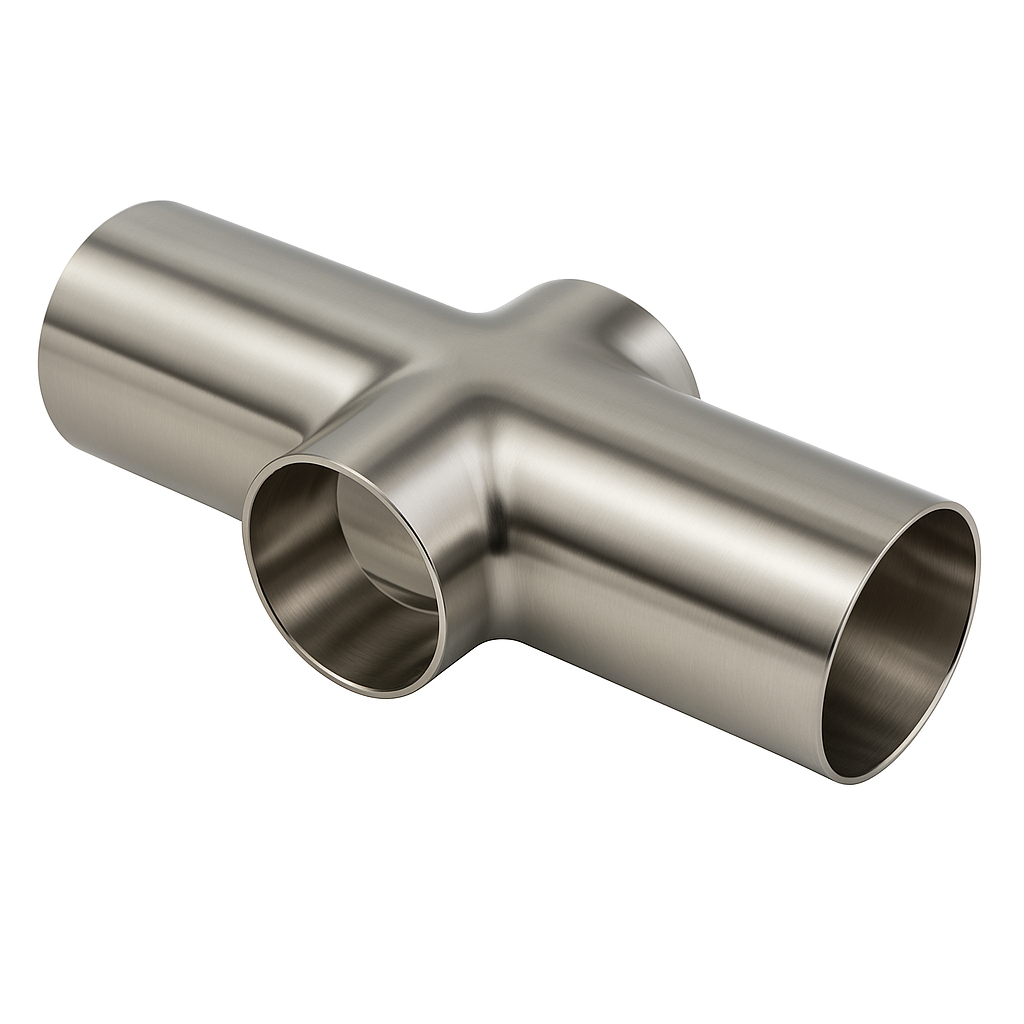 [SS-HYG-PEC-101.6X2-316] 4.00" OD HYGIENIC PULLED EQUAL CROSS POLISHED 2mm THK SS 316/L