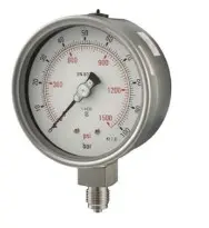[PG-15-100-16B-SS-NPT-BTM] 1/2" NPT BOTTOM ENTRY 100MM DIAL PRESSURE GAUGE, SS CASE, DRY 0-16BAR