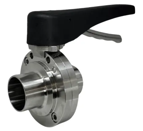 1.00" OD PLAIN WELD END HYGIENIC BUTTERFLY VALVE PLASTIC HANDLE . SS 316