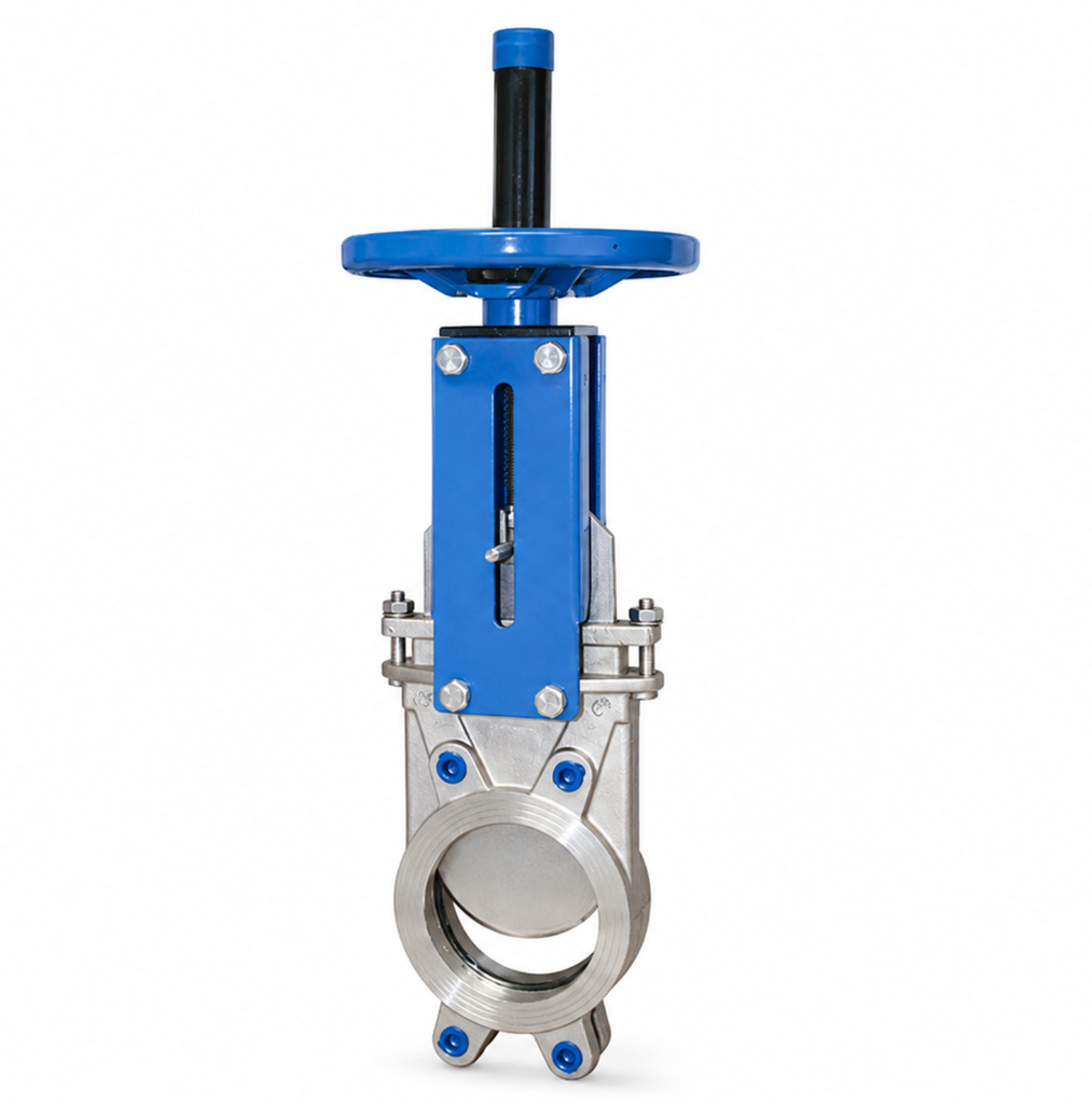 [SS-VAL-KEG-150-P10-HW-BI] 150MM (6") UNI-DIRECTIONAL CF8M SS KNIFE GATE VALVE. HANDWHEEL OP. RISING STEM