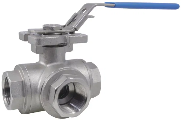 [SS-VAL-BAL-NPT-3W-TP-10] DN10 (3/8" NB) NPT (FXFXF) 3WAY RB T-PORT BALL VALVE LEVER OP. SS 316/L