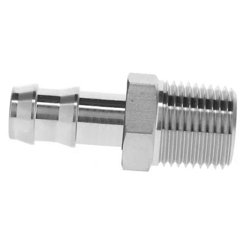 12.7mm OD (1/2" OD) PUSH ON TUBE BARB X 21.3mm OD (1/2" NB) NPT MALE ADAPTOR SS 316