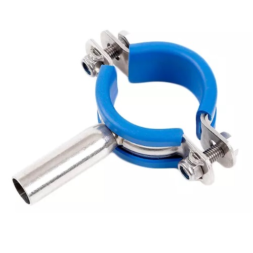 [SS-HYG-AV-PLN-19.05-304] 0.75" OD | BS4825 | HYGIENIC | WELD STEM | ANTI VIBRATION | BLUE RUBBER LINED | PIPE CLIP | STAINLESS STEEL | GR. 304/L